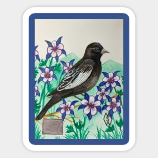 Colorado state bird and flower, the lark bunting and Rocky Mountain columbine Sticker